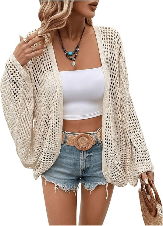 Verdusa Women's Oversized Summer Cardigan Lightweight Sweater Crochet Knit Beach Cover Up Spring ... | Amazon (US)