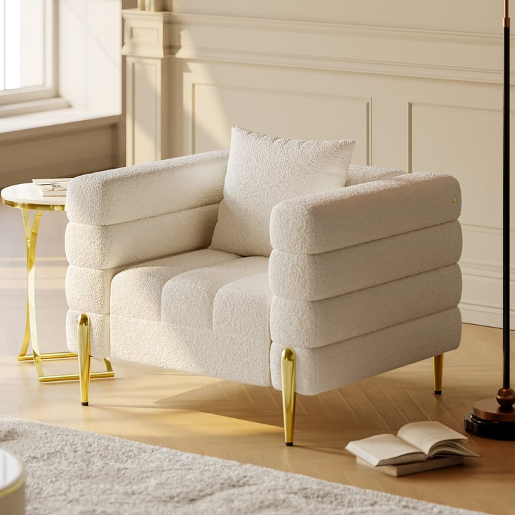 White Boucle Accent Chair, Gold Finish Modern Armchair for Living Room｜Homary | Homary