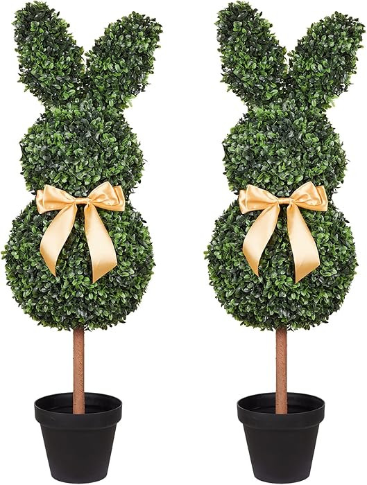 35inch Artificial Rabbit Topiary Trees, Easter Bunny Topiaries with Plastic Planter Pot, Boxwood ... | Amazon (US)