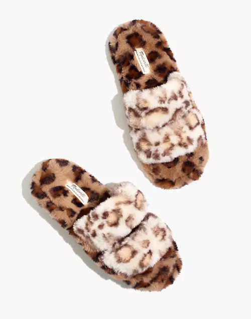 Two-Strap Scuff Slippers in Leopard Recycled Faux Fur | Madewell