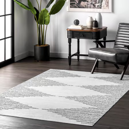 White Diamond Pinstripes Washable Area Rug | Rugs USA