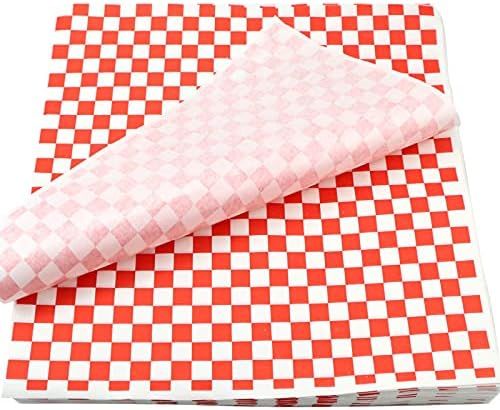 Oomcu 200 Sheets Red and White Checkered Dry Waxed Deli Paper Sheets, Paper Liners for Plastic Fo... | Amazon (US)