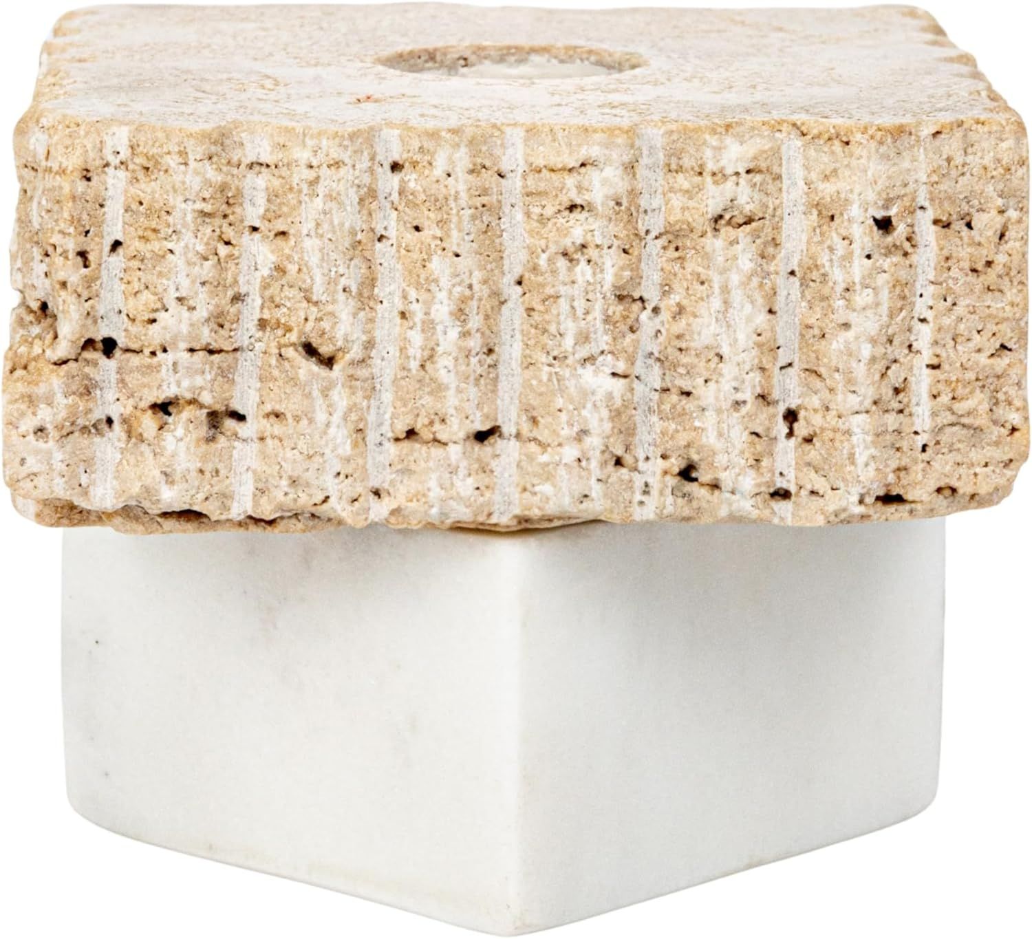 Bloomingville Decorative Marble and Travertine Candle Holder, White and Natural | Amazon (US)