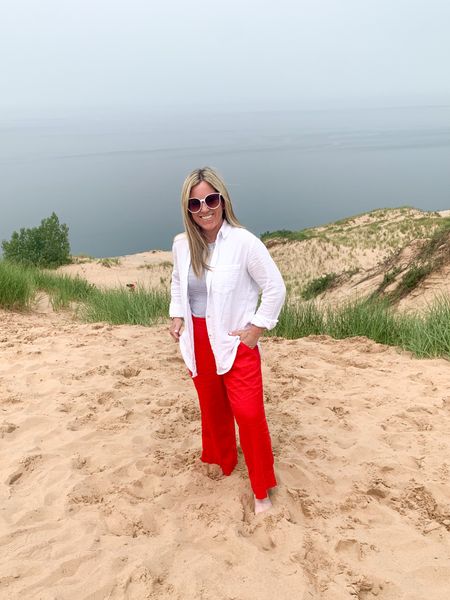 Red, white, and blue outfit in northern Michigan at the sand dunes. 
#sanddunes #northernmichigan #summervacation #4thofjulyoutfit #petite #over40fashion #redwhiteblue 

#LTKunder50 #LTKSeasonal #LTKtravel