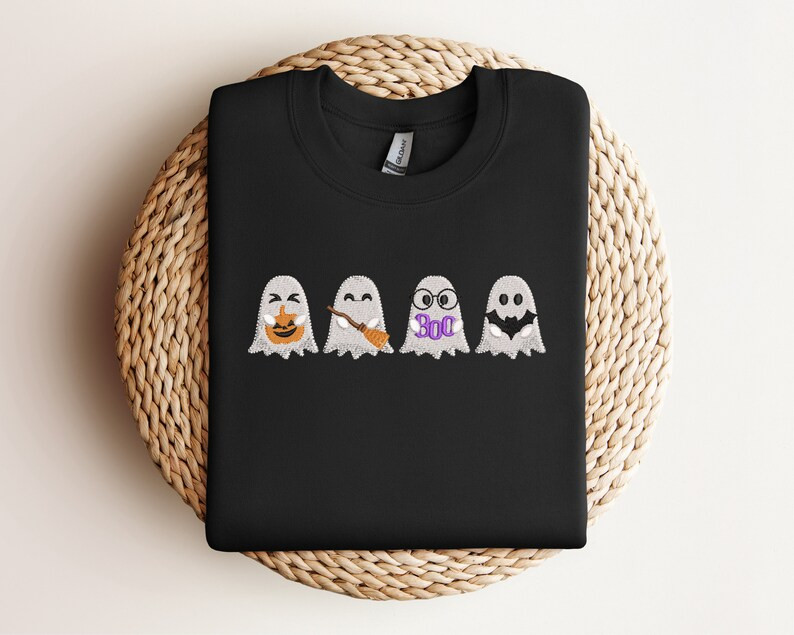 Spooky Ghost Embroidery Sweatshirt  Boo Bat Broom Pumpkin - Etsy | Etsy (US)
