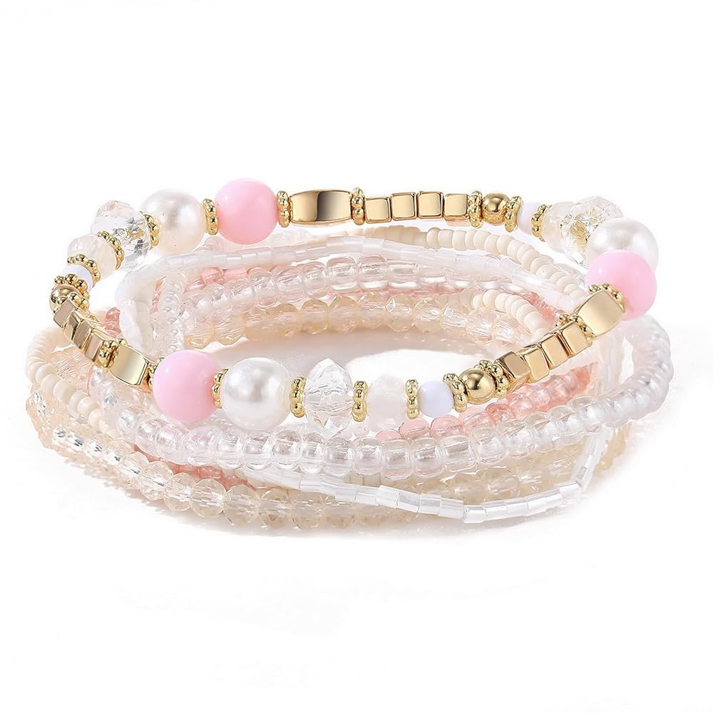 MengPa Beaded Bracelets for Women Trendy Stacks Boho Bead Bracelet Pack Friendship Jewelry | Amazon (US)