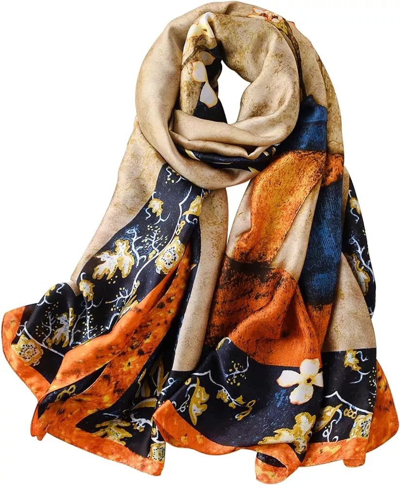 NUWEERIR Womens 100% Large Mulberry Silk Scarf Long Satin Scarf Fashion  Designer
