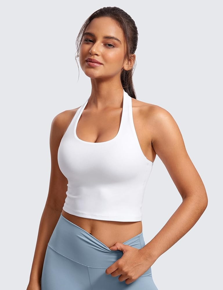 CRZ YOGA Womens Butterluxe Halter Longline Sports Bra - Padded Workout Yoga Crop Tops Tanks with ... | Amazon (US)