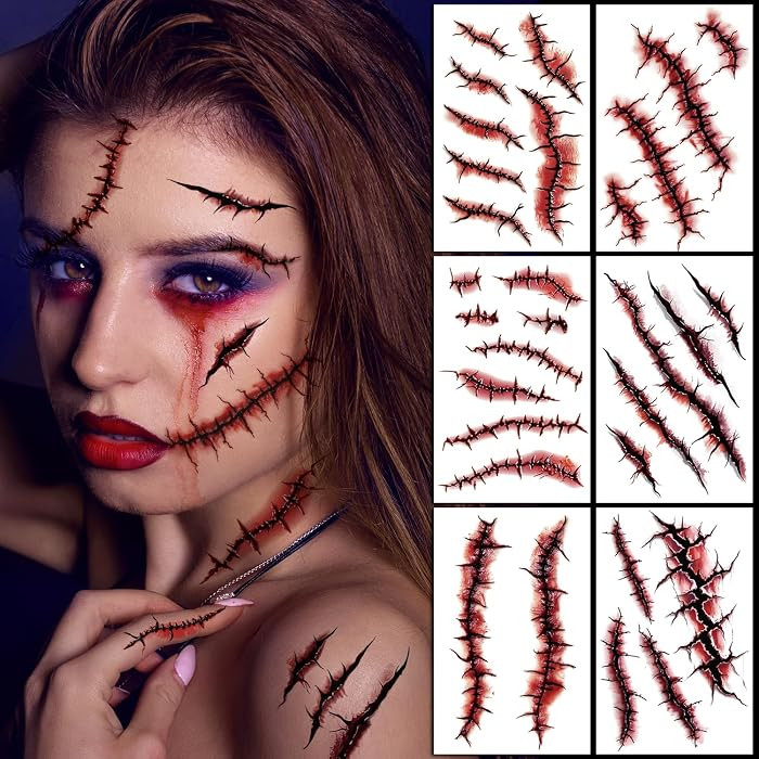JCFIRE 12 Sheets Halloween Makeup Kit, Body Face Fake Scars Halloween Temporary Tattoos for Kids ... | Amazon (US)