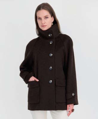 Tahari Women's Double-Faced Funnel Neck Coat - Chocolate | Macy's