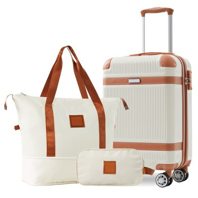20" Hardshell Carry-On Luggage with Expandable Duffel Bag, Toiletry Bag, Spinner Wheels &TSA Lock, Lightweight ABS Suitcase, Cream - ModernLuxe | Target