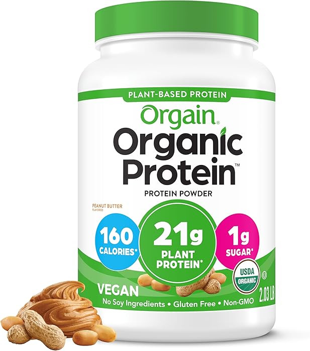 Orgain Organic Vegan Protein Powder, Peanut Butter - 21g Plant Protein, 7g Prebiotic Fiber, Low N... | Amazon (US)