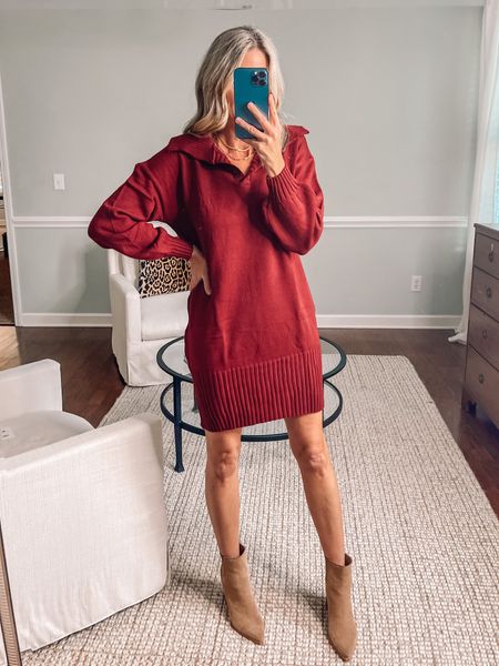 Amazon sweater dress perfect for the holidays wearing a small
Christmas outfit idea 
Red sweater dress
#amazonstyle #founditonamazon #christmasdress 


#LTKunder50 #LTKsalealert #LTKHoliday