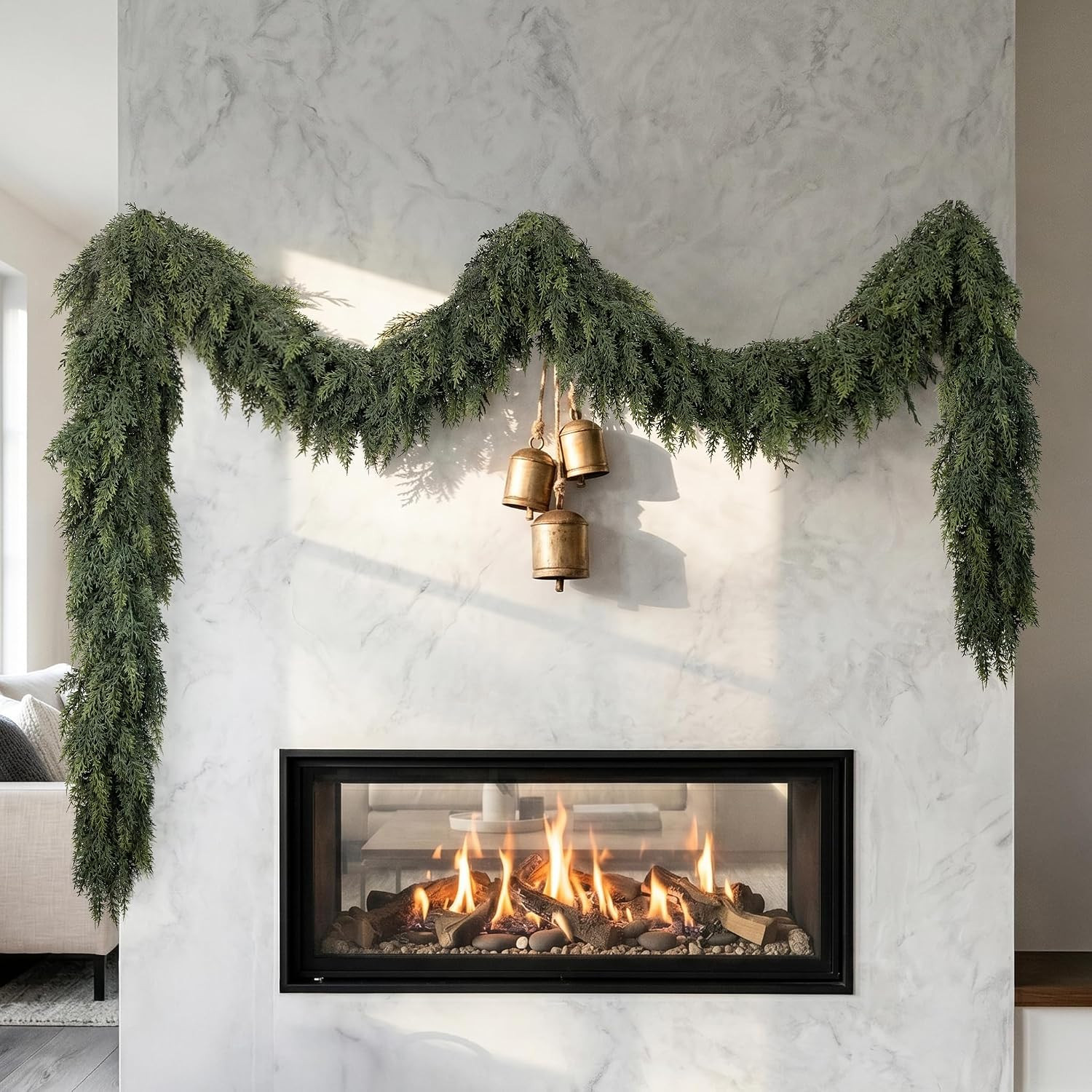 9Ft Christmas Cedar Garland, Real Touch Soft Greenery Christmas Decorations | Amazon (US)