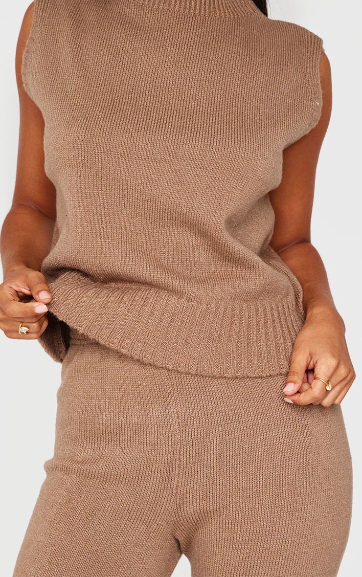 Petite Taupe Marl Knit High Neck Sleeveless Top | PrettyLittleThing US