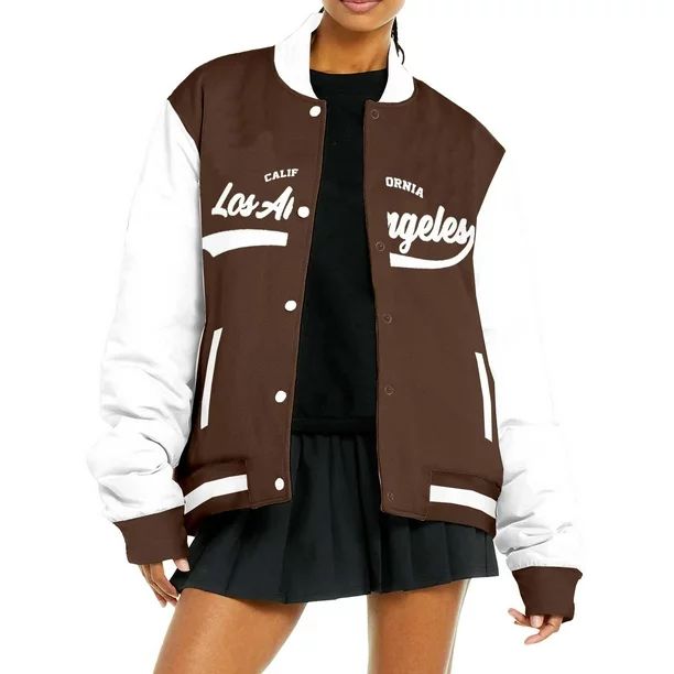 Liv & Lottie Women's Juniors Graphic Fleece Varsity Bomber Jacket | Walmart (US)