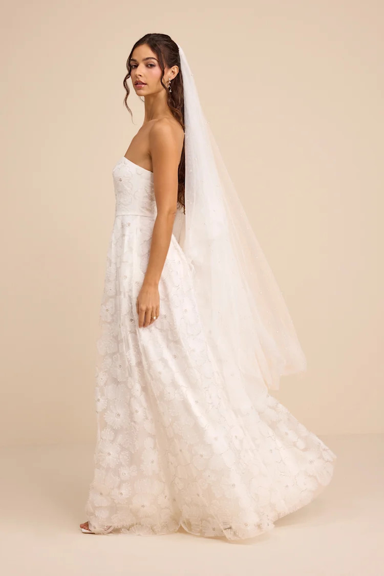 Elysande White Embroidered Beaded Strapless Maxi Dress | Lulus