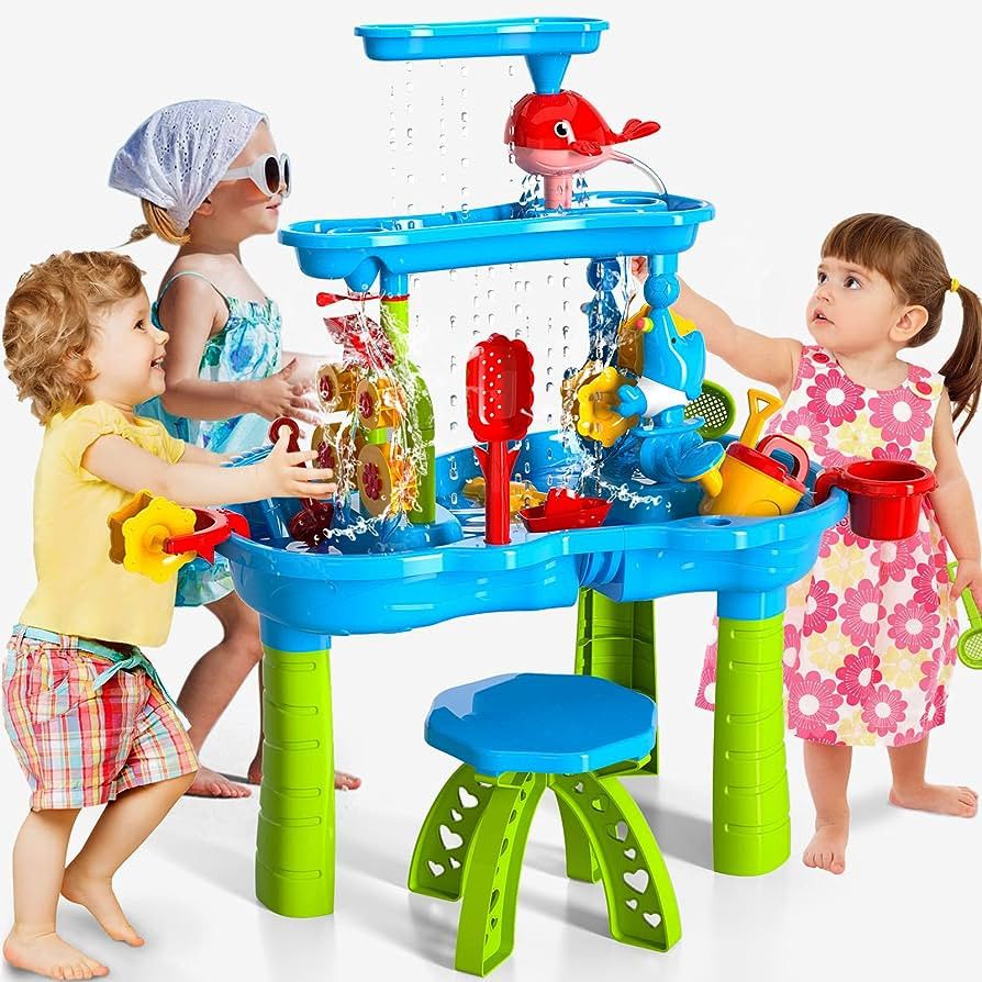 Kids Sand Water Table Toys for Toddlers, 3-Tier Outdoor Sand and Water Play Table Toys for Toddle... | Amazon (US)