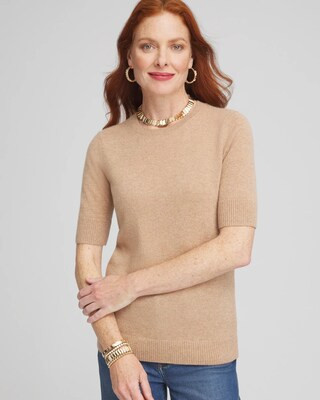 Women's Cashmere Short Sleeve Sweater in Tan | Chico's | Chico's