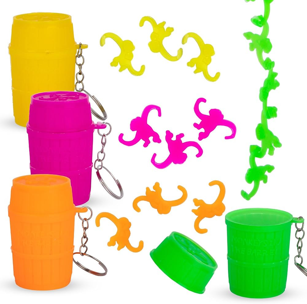 Gamie Mini Monkey in a Barrel Keychains for Kids - Set of 12 - Retro Fidget Friendly Keychains wi... | Amazon (US)