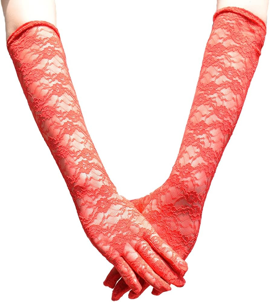 ATHX Ladies Sheer Floral Lace Elbow Length Stretchy Wedding Gloves | Amazon (US)