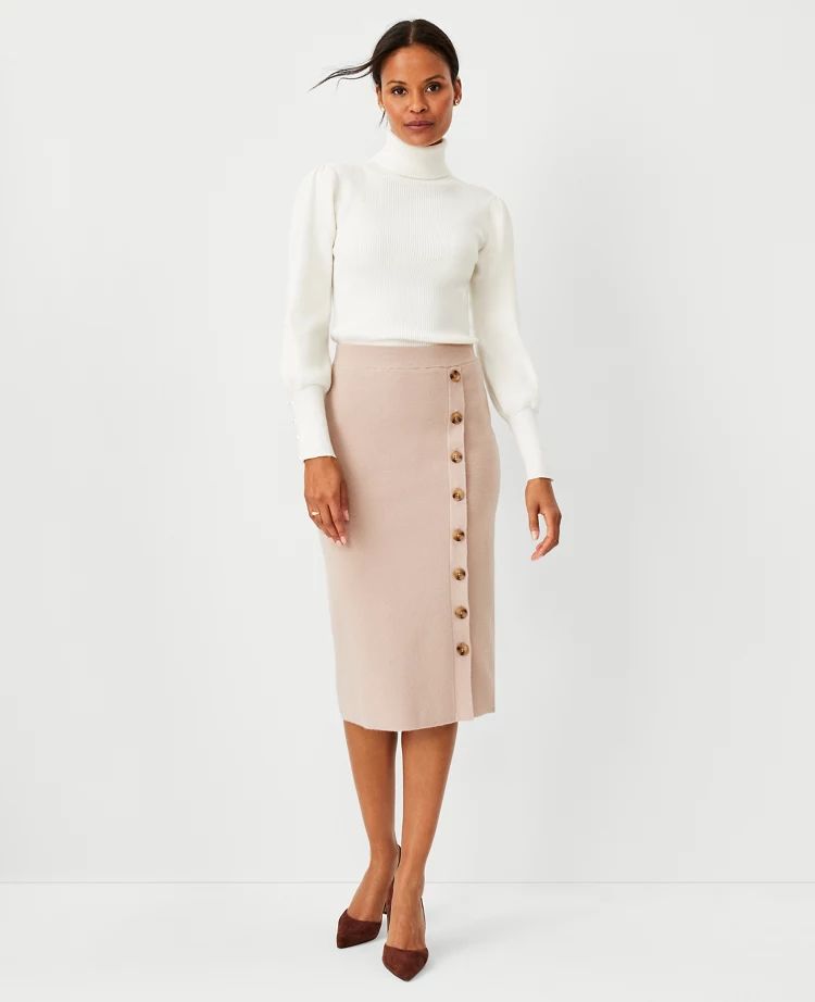 Side Button Sweater Pencil Skirt | Ann Taylor (US)