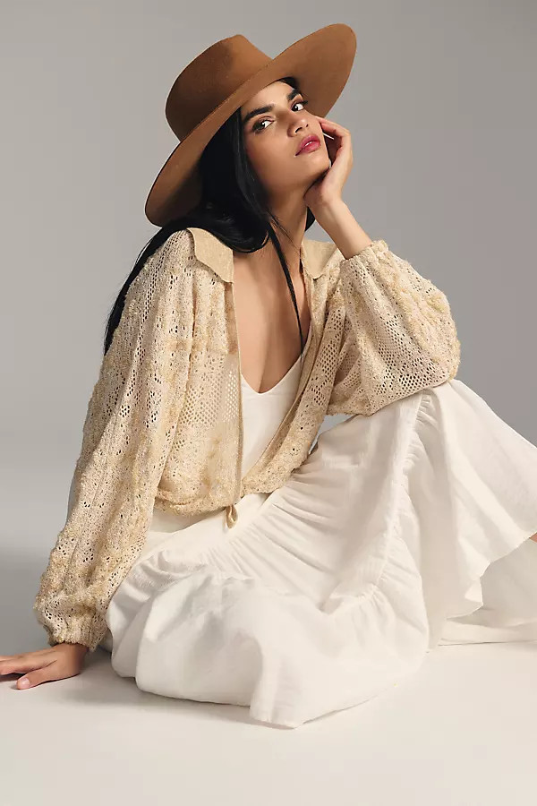 By Anthropologie Cropped Lace Cardigan Sweater By By Anthropologie in Beige Size XS/S | Anthropologie (US)