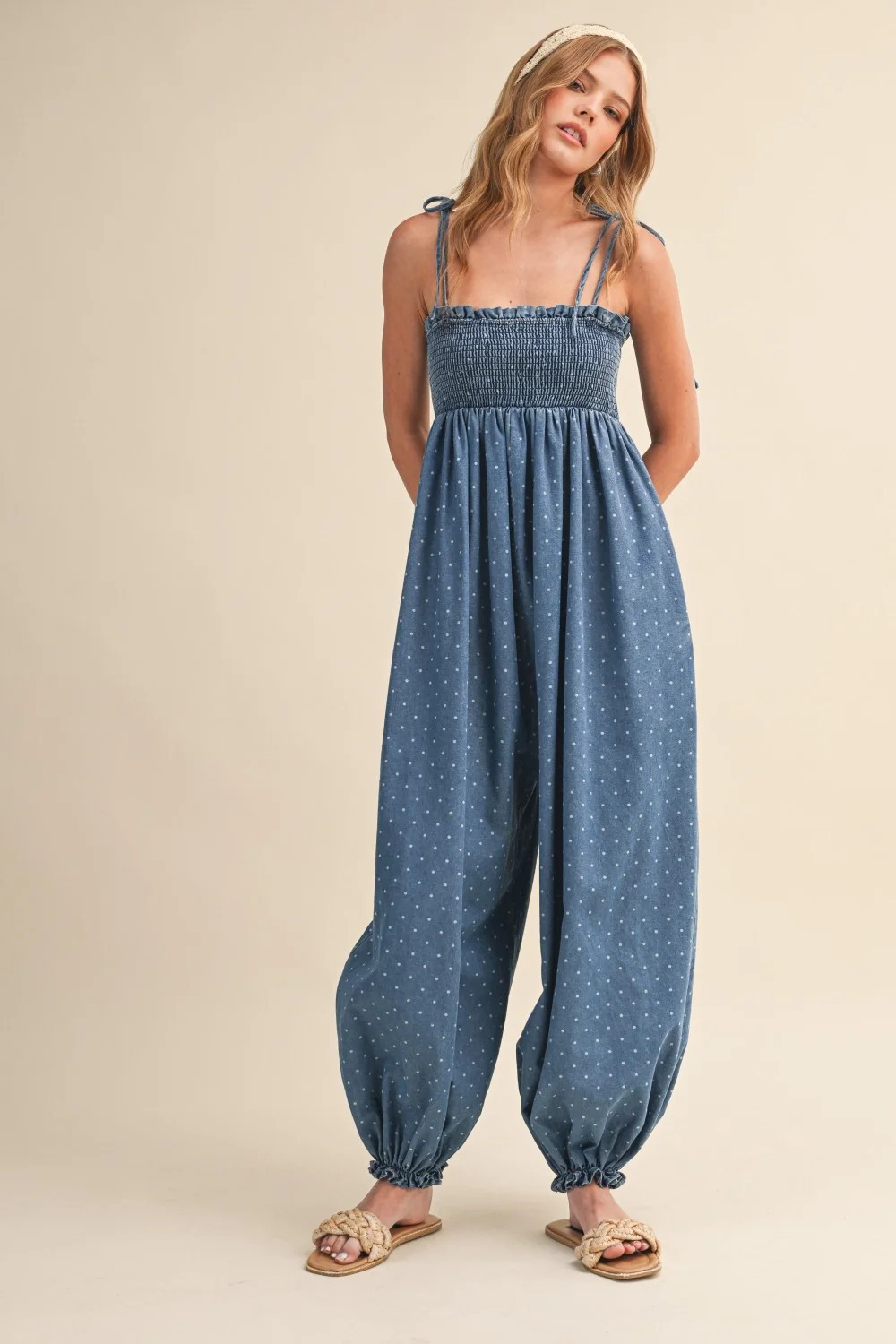 Blue Polka Dot Printed Jumpsuit | PinkBlush Maternity