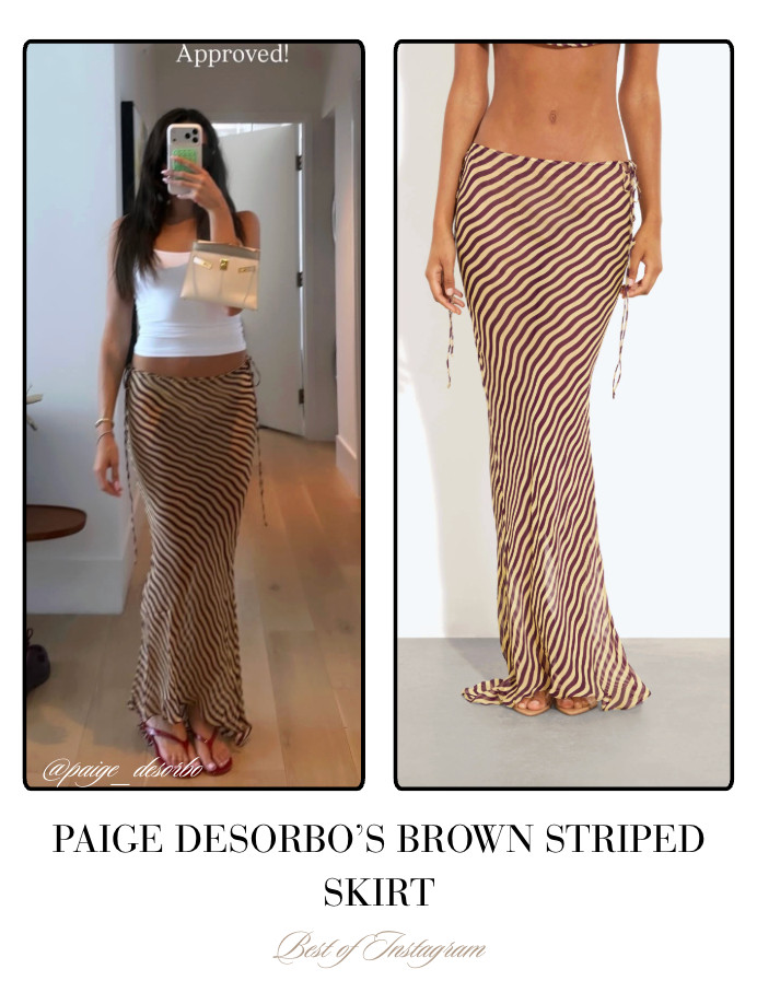 Paige DeSorbo's Brown Striped Maxi Skirt 📸= @paige_desorbo 

 