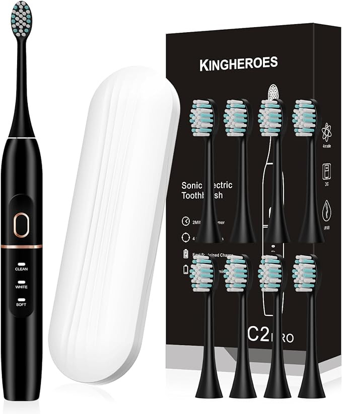 Electric Toothbrush Set, Comes with 8 Brush Heads & Travel Case,4 Modes with 2 Minutes Built in S... | Amazon (US)