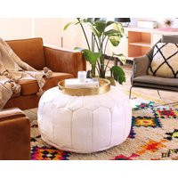 Original White Ottoman Moroccan Leather Pouf, Ottoman Moroccan Pouf, Berber Ottoman Pouffe Footstool | Etsy (US)
