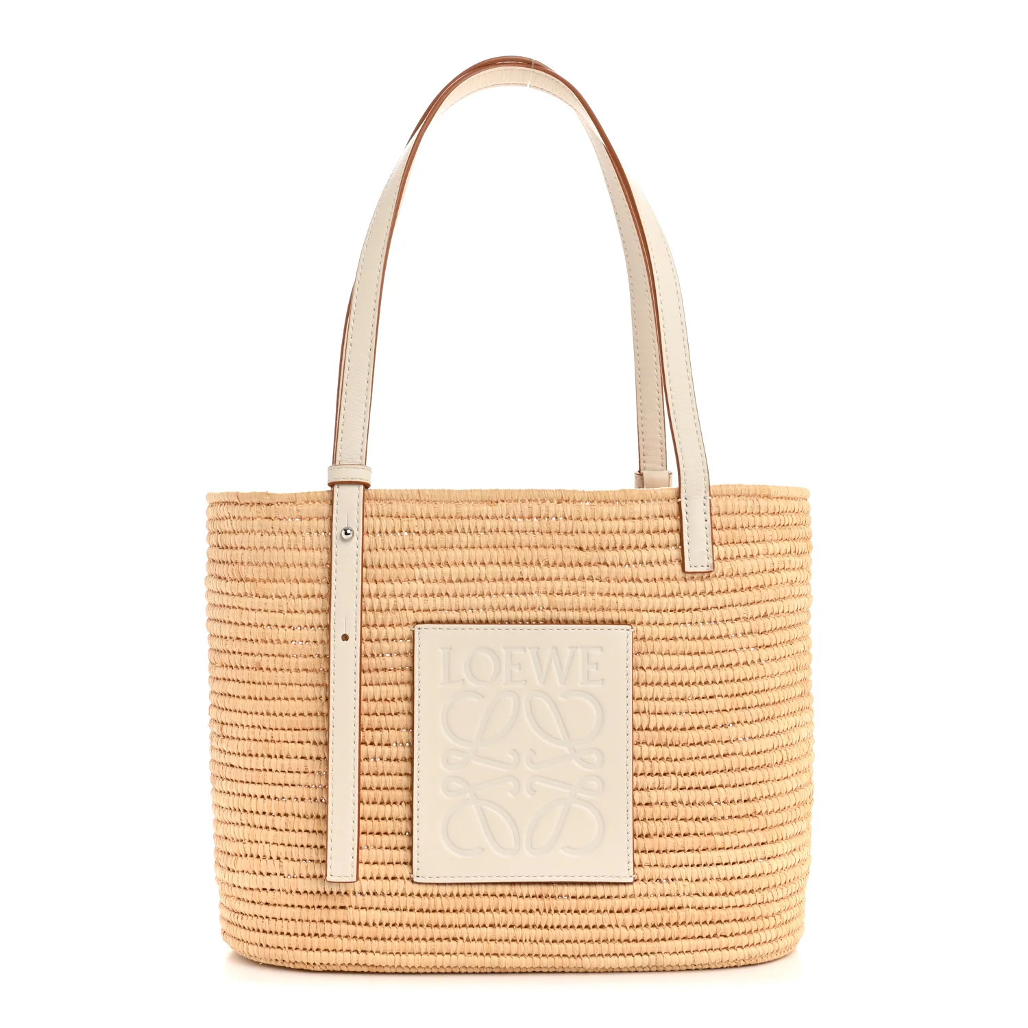 Raffia Square Small Basket Tote Bag Natural White | FASHIONPHILE (US)