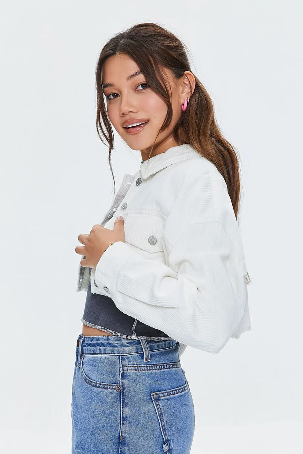 Cropped Frayed Corduroy Jacket | Forever 21 (US)