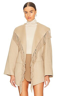 SIMKHAI Rowen Wool Fringe Coat in Sand from Revolve.com | Revolve Clothing (Global)