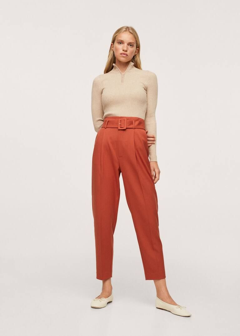 Belt straight-fit pants -  Women | Mango USA | MANGO (US)