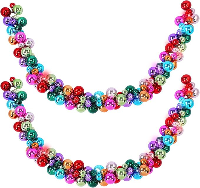 2 Pcs Christmas Balls Garland 6 ft Hanging Ornaments Xmas Balls Decorations with 2 Pcs 10 Feet LE... | Amazon (US)