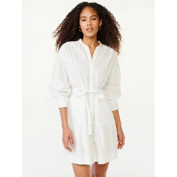 Free Assembly Women's Tiered Mini Shirt Dress with Long Sleeves, Sizes XS-XXL | Walmart (US)