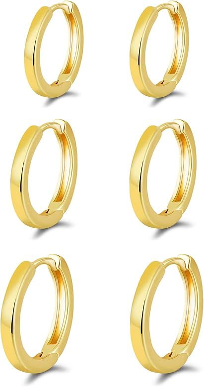 Amazon.com: micuco Small Hoop Earrings for Women 14K Gold Plated Hoop Huggie Earrings for Men Hyp... | Amazon (US)