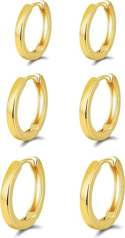 Amazon.com: micuco Small Hoop Earrings for Women 14K Gold Plated Hoop Huggie Earrings for Men Hyp... | Amazon (US)
