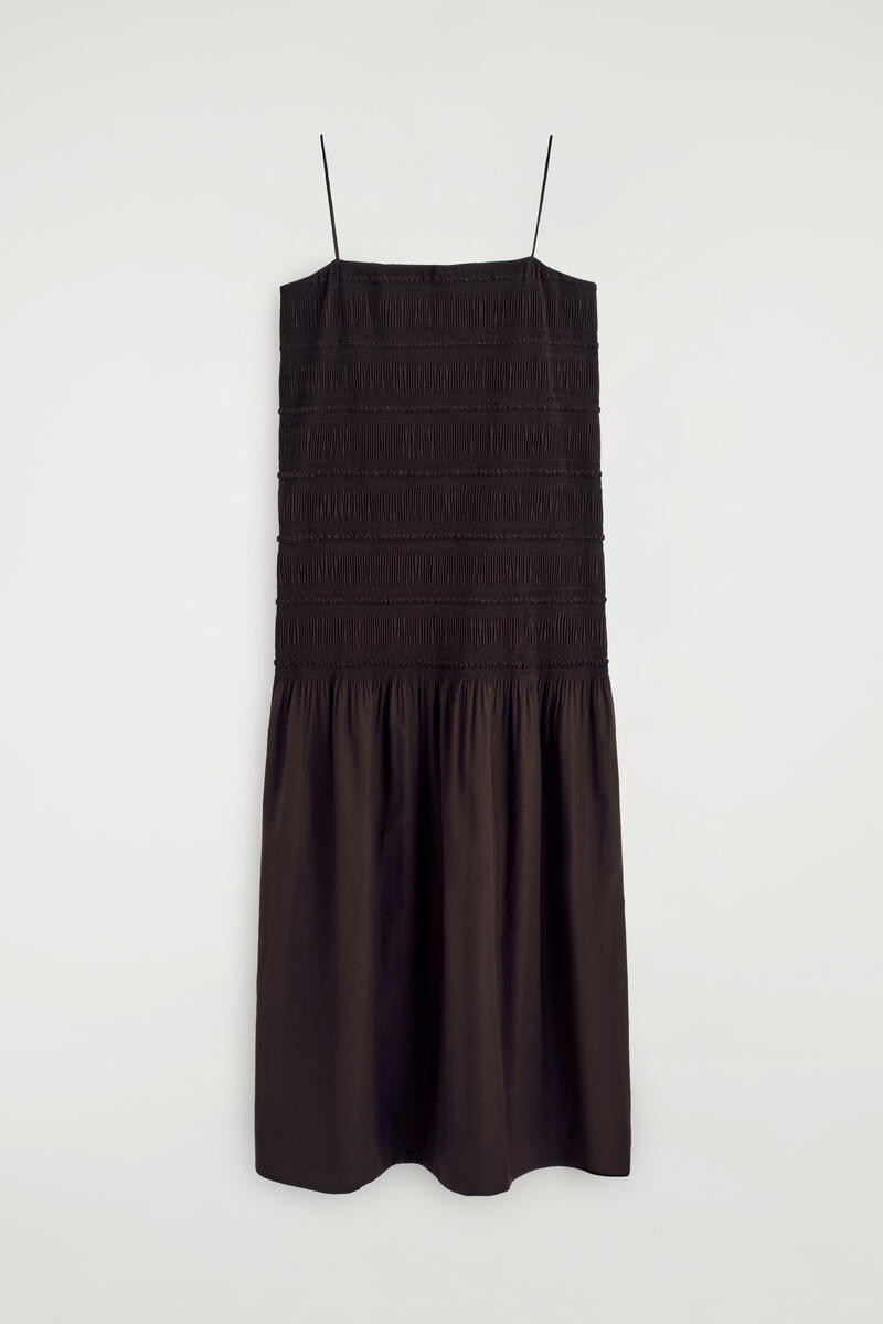 Ruched Dropped-Waist Poplin Midi Dress | COS (US)