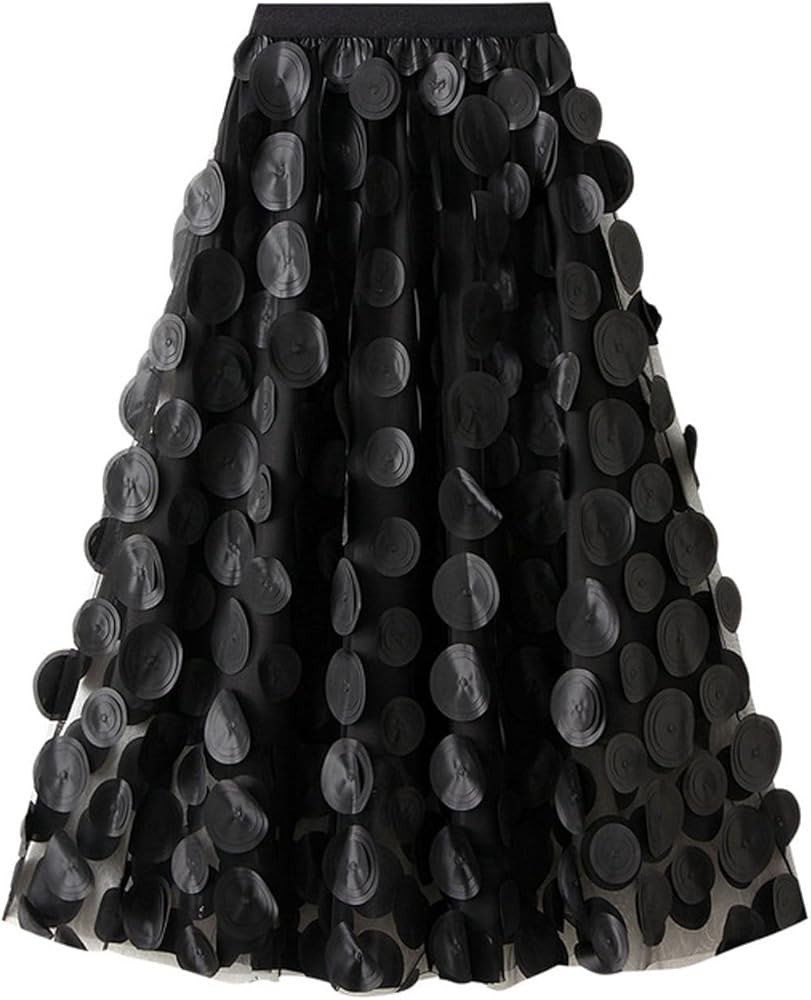 Womens Tulle Skirt 3D 3D Polka Dot Midi Skirts Elastic High Waist Mesh Flowy A-Line Skirt Wedding... | Amazon (US)