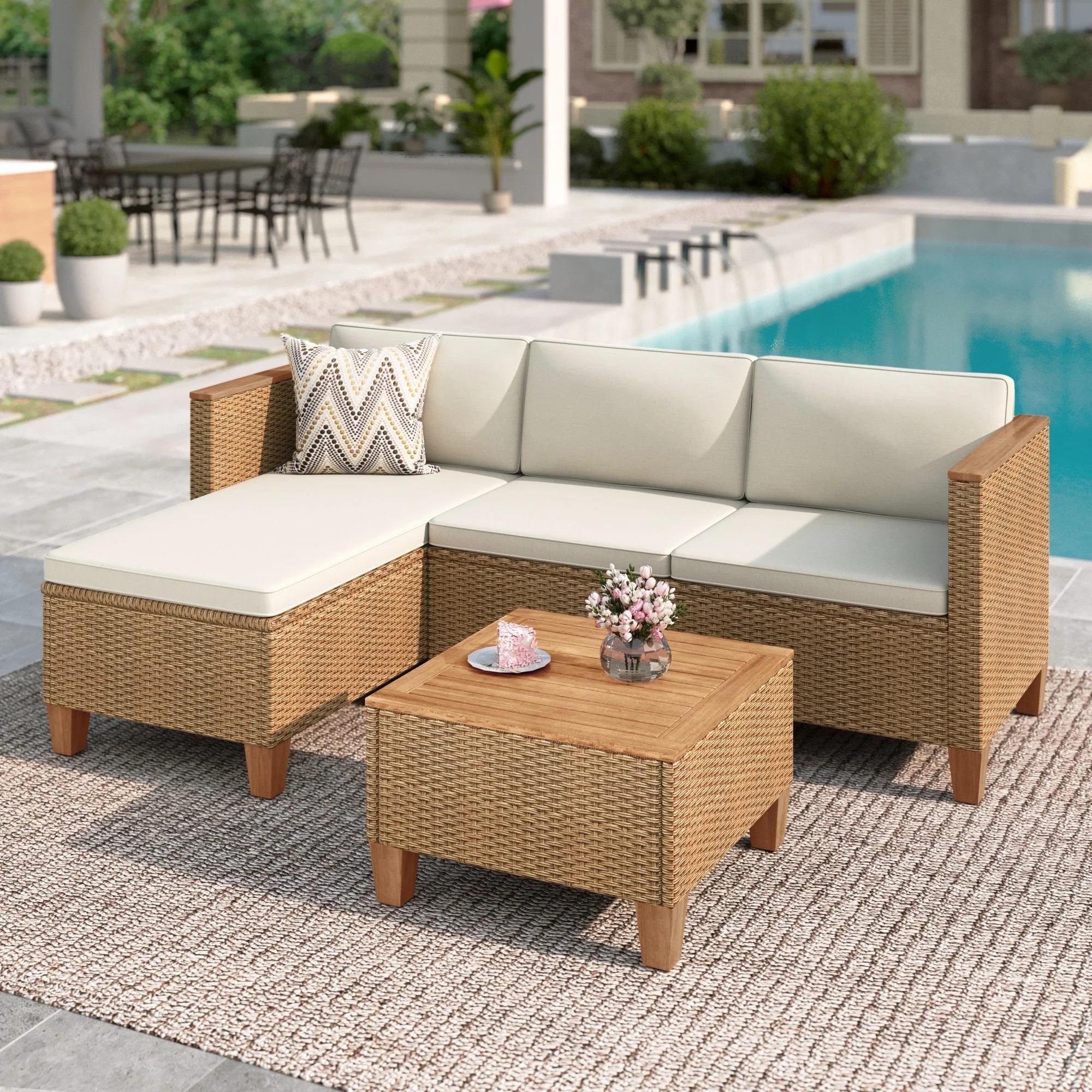 MF Studio 3-Piece Patio Furniture Set, All-Weather Rattan Outdoor Conversation Set, Outdoor Secti... | Walmart (US)