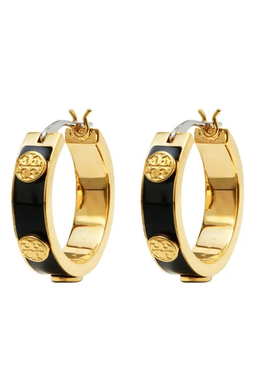 Tory Burch Miller Logo Hoop Earrings in Tory Gold /Black at Nordstrom | Nordstrom