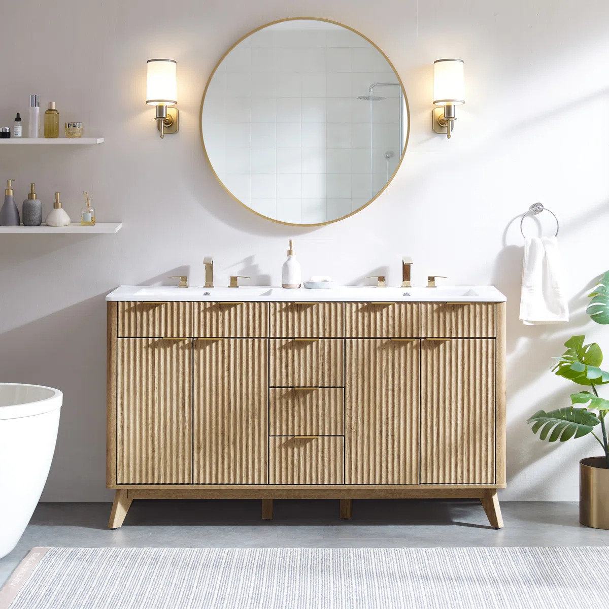 60'' Free Standing Double Bathroom Vanity With Engineered Stone Top, Soft-Close Doors | Wayfair North America