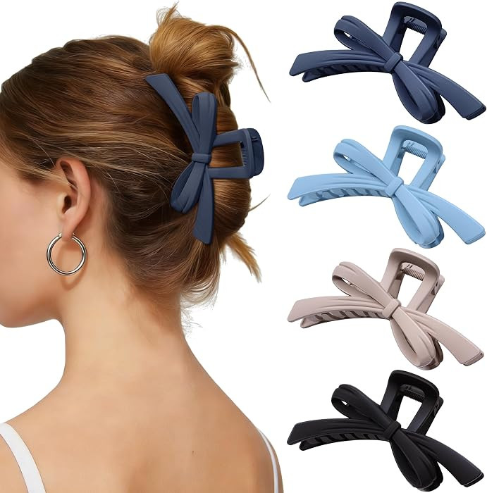Mesovor 4 Pack Cute Bow Claw Clips, Nonslip 4.92" Large Matte Strong Hold Bows Hair Clips for Thi... | Amazon (US)