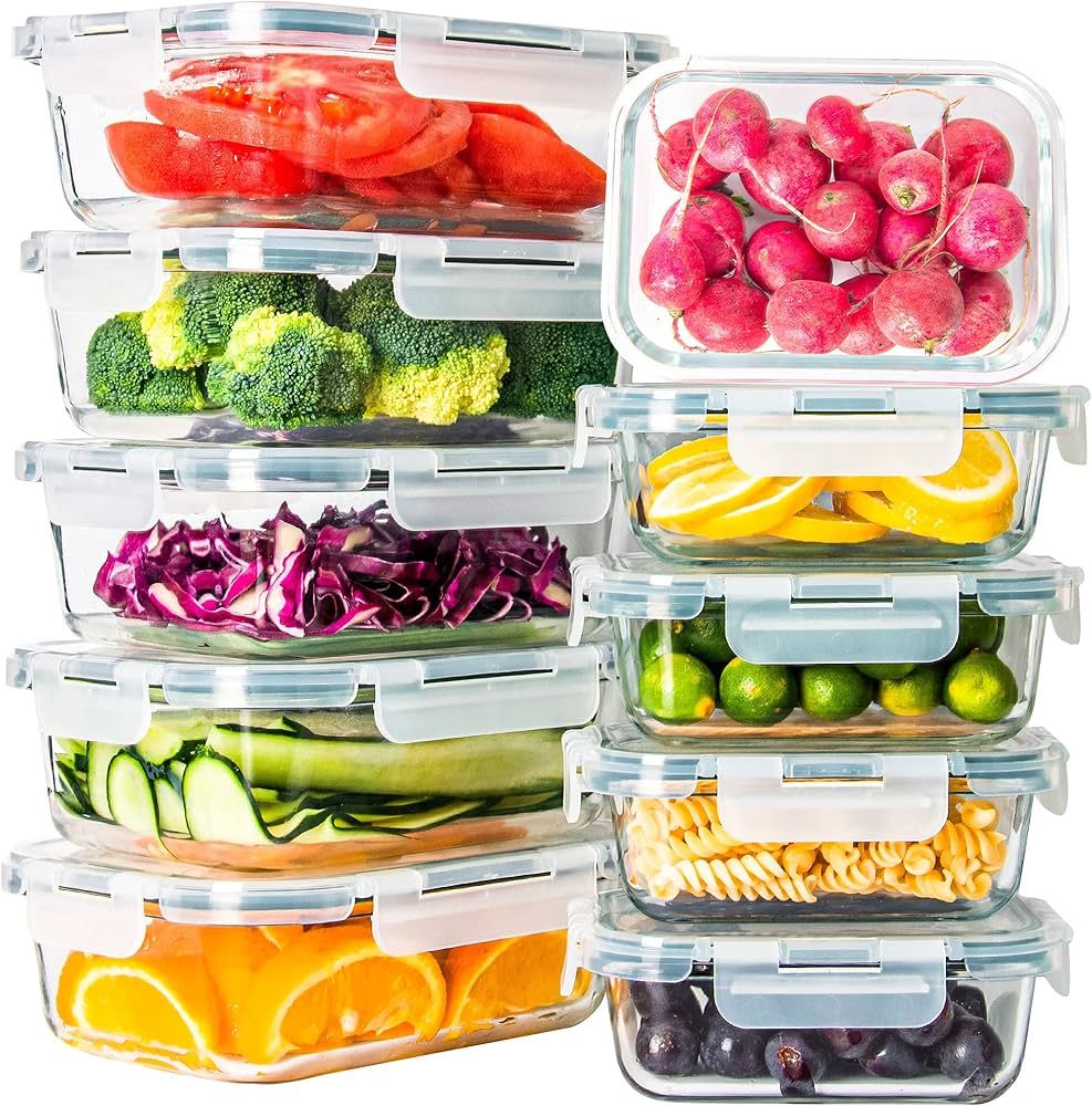 Glass Food Storage Containers with Lids, 10 Pack Leakproof Glass Meal Prep Containers Airtight St... | Amazon (US)