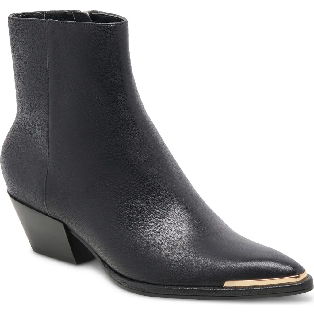Dolce Vita Nonah Pointed Toe Bootie in Black Leather at Nordstrom, Size 9.5 | Nordstrom