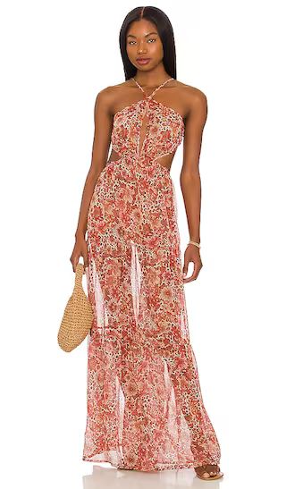 Tierra Maxi Dress in Peach Leopard Floral | Revolve Clothing (Global)