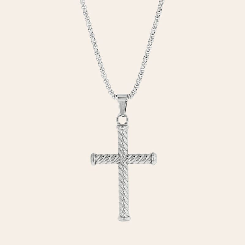 Stone & Spur Men's Silver Stainless Steel Twisted Cross Necklace | Cavender's