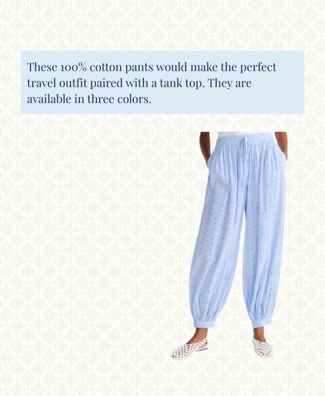 These 100% cotton pants paired with a tank top would make the perfect travel outfit! They come in a few different colors.

#LTKootd #LTKgrwm #LTKmomlife